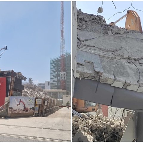 Κατέρρευσε μέρος υπό ανακαίνιση κτηρίου στη Λεωφόρο Μακαρίου-Γέμισε σκαλωσιές ο δρόμος (pics)