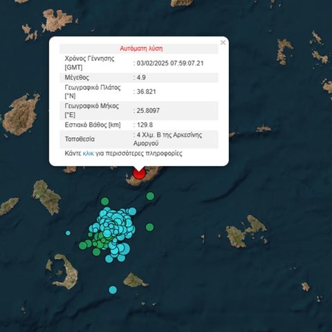 Σεισμός 4,9 Ρίχτερ στην Αμοργό-Έγινε αισθητός και στην Αττική