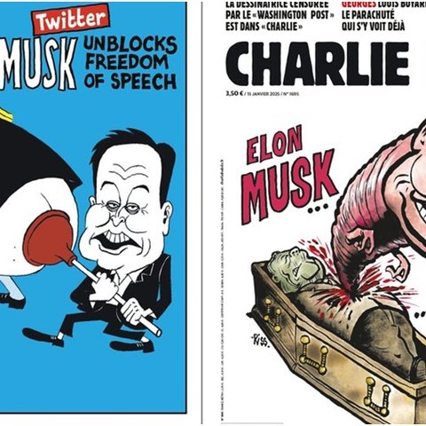 Βιτριολικά σκίτσα του Charlie Hebdo με τον Έλον Μασκ-Σαν σκουλήκι πετιέται από τη σορό του Ζαν Μαρί Λε Πεν