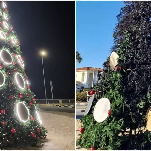 Άγνωστοι έβαλαν φωτιά στο Χριστουγεννιάτικο δέντρο του Δήμου Λακατάμιας (pic)